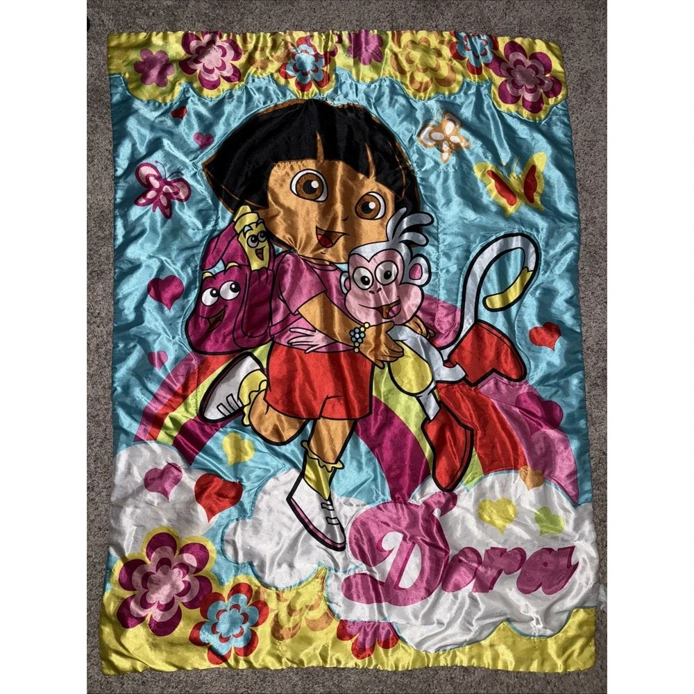 Vintage Dora‎ The Explorer Satin Throw Blanket Multicolored Pink Back 50x40